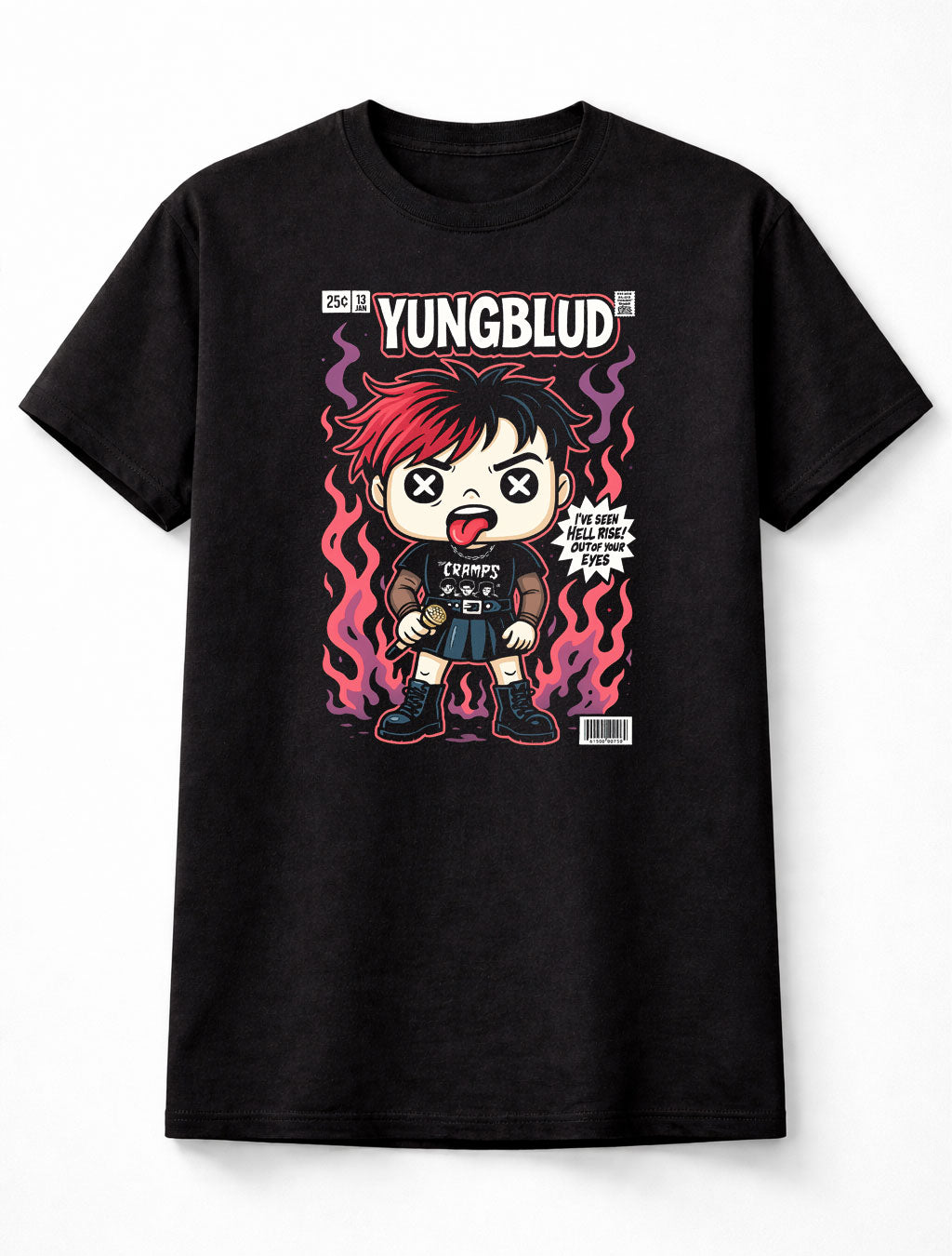 YUNGBLUD グラフィックTシャツ Lサイズ Yungblud T-Shirt Punk Rock Flame Unisex Black Graphic Tee – Dread