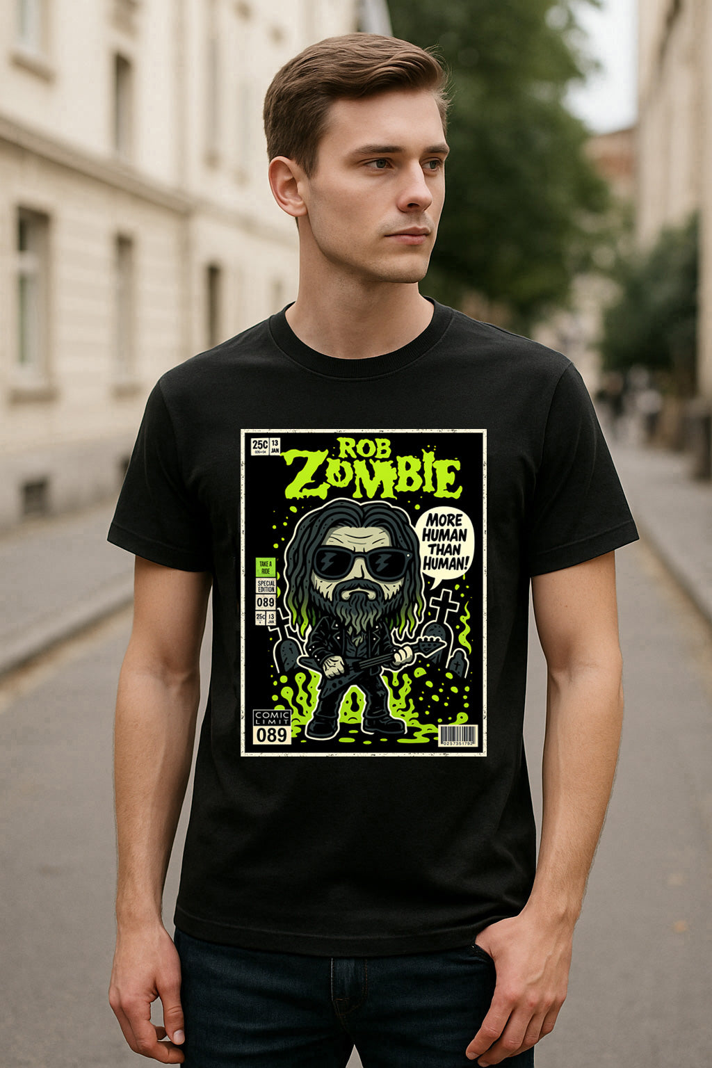 Rob Zombie “More Human Than Human” Unisex T-Shirt – Heavy Metal Band Comic Style Tee