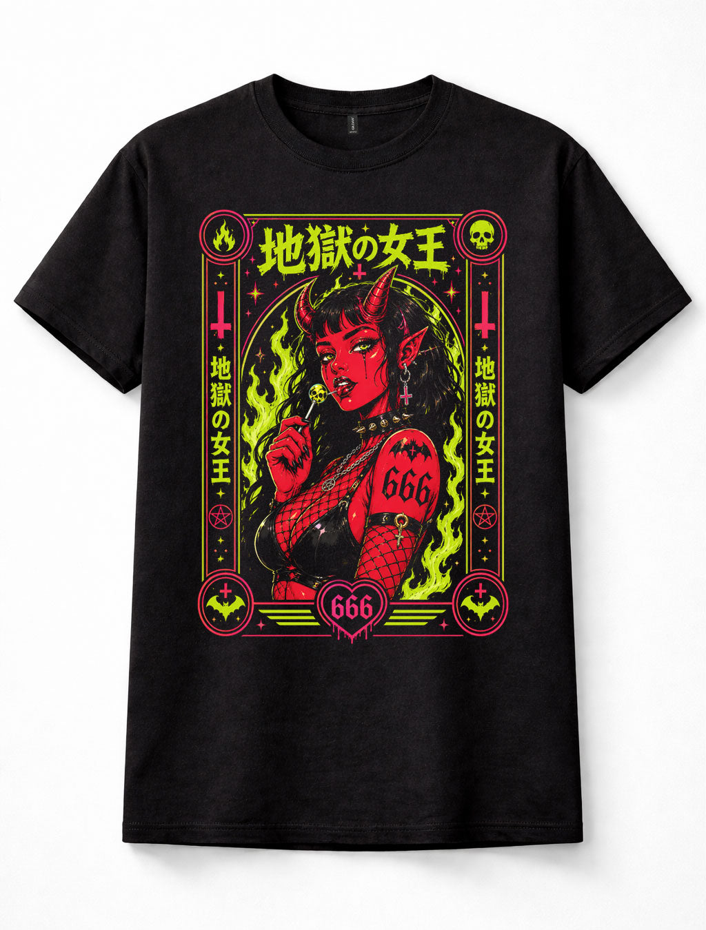 Japanese Demon Girl 666 Devil Queen Gothic Occult Graphic Unisex T-Shirt