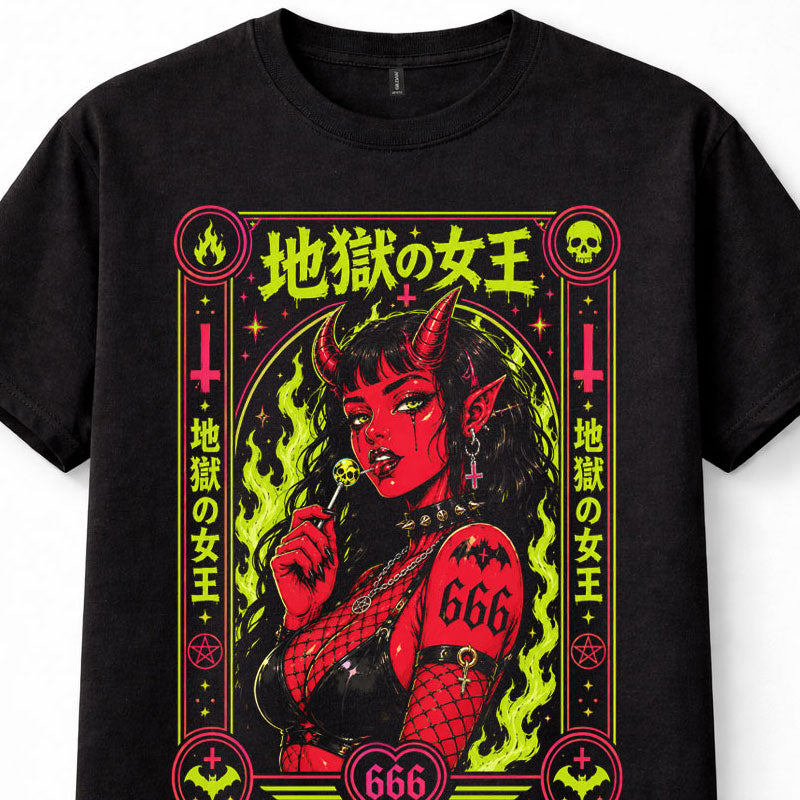 Japanese Demon Girl 666 Devil Queen Gothic Occult Graphic Unisex T-Shirt