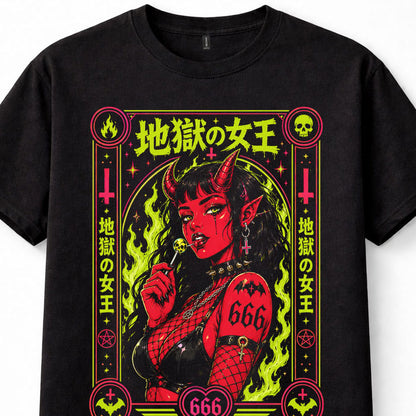 Japanese Demon Girl 666 Devil Queen Gothic Occult Graphic Unisex T-Shirt