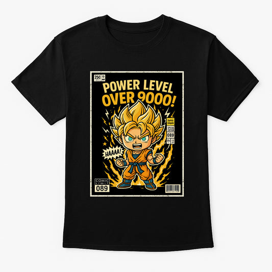 Power Level Over 9000 Unisex Comic T-Shirt – Super Saiyan Transformation Anime Tee