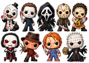 Horror Movie UV Film 9 Sticker Sheet - Art Myers Ghostface Jason Pinhead Chucky