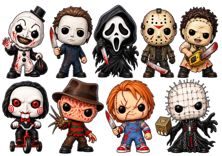 Horror Movie UV Film 9 Sticker Sheet - Art Myers Ghostface Jason Pinhead Chucky