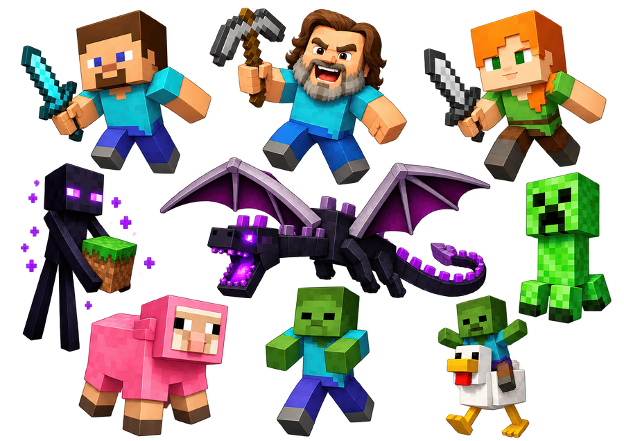 Minecraft UV Film 9 Sticker Sheet - Steve Jack Black Alex Enderman Creeper
