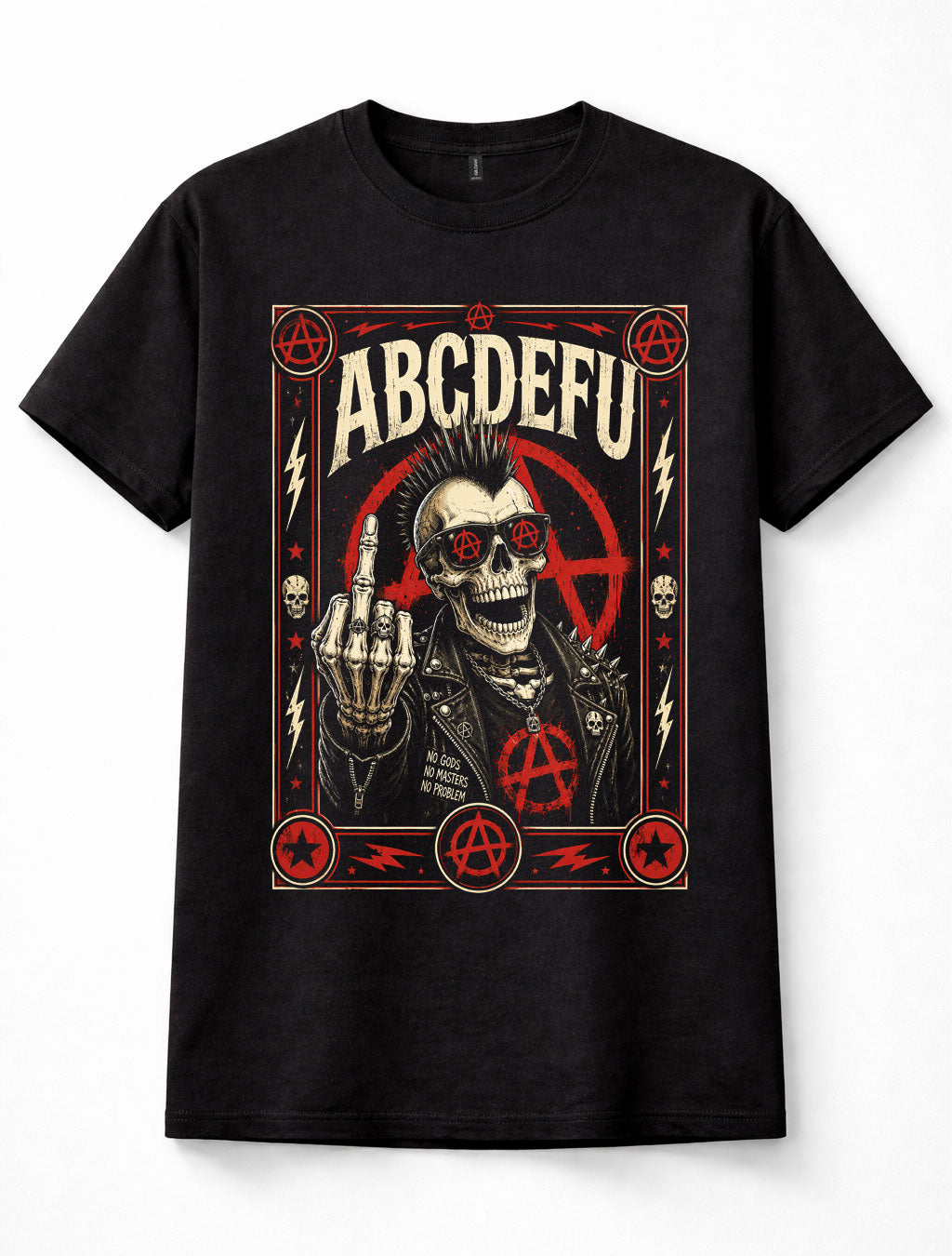 ABCDEFU Punk Rock Skeleton Anarchy Skull Alternative Music Black Unisex T-Shirt