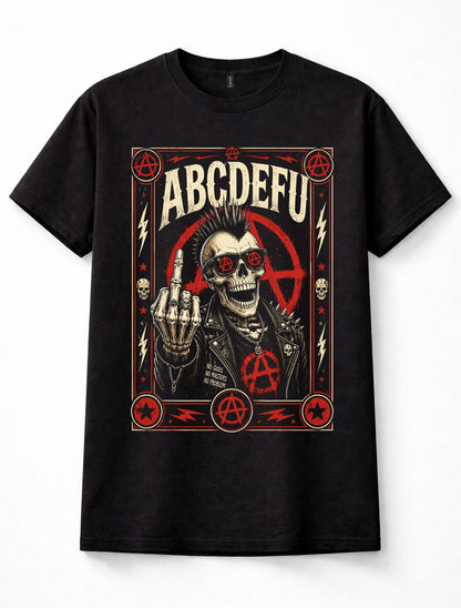 ABCDEFU Punk Rock Skeleton Anarchy Skull Alternative Music Black Unisex T-Shirt