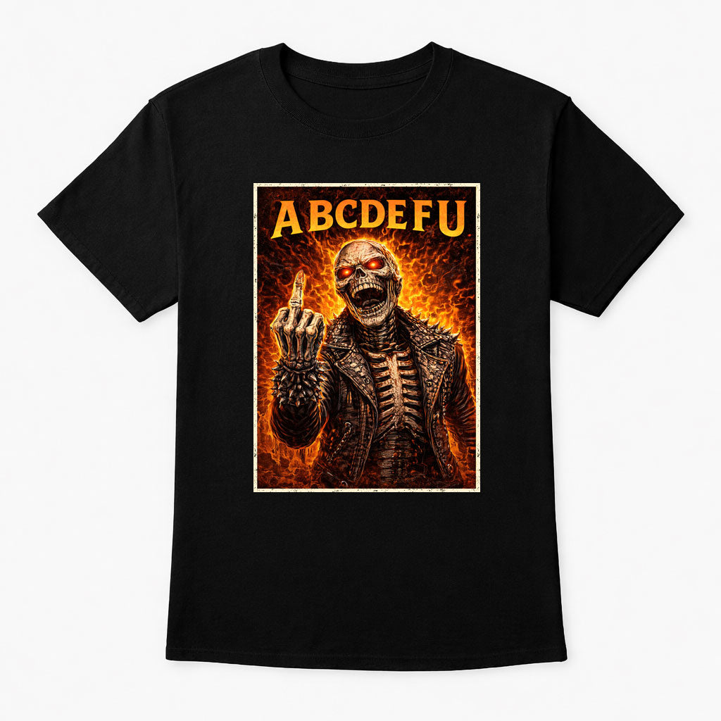 ABCDEFU Skeleton Middle Finger T-Shirt Rebel Attitude Unisex Gothic Tee