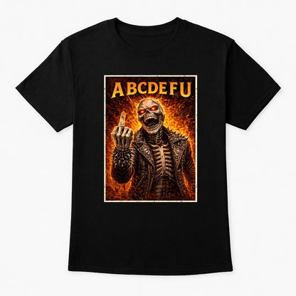 ABCDEFU Skeleton Middle Finger T-Shirt Rebel Attitude Unisex Gothic Tee