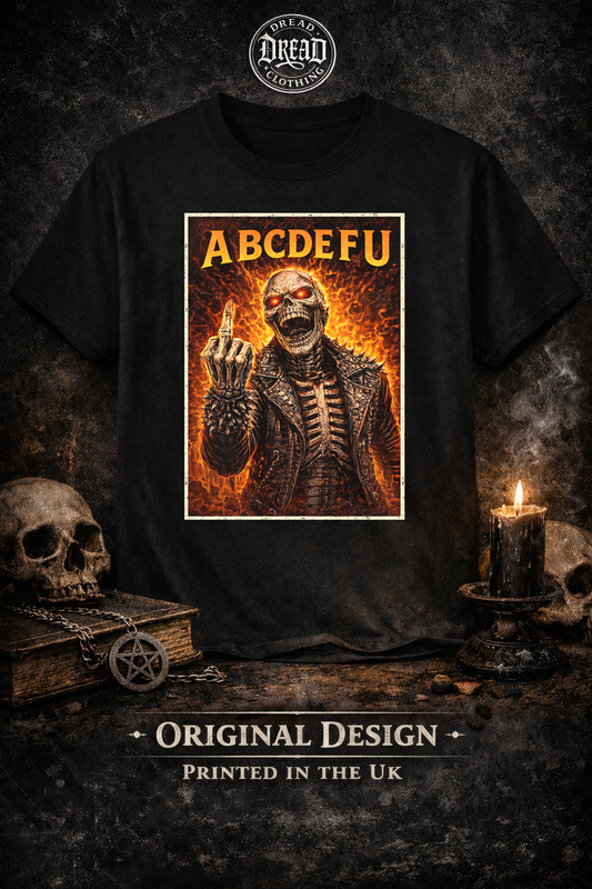 ABCDEFU Skeleton Middle Finger T-Shirt Rebel Attitude Unisex Gothic Tee