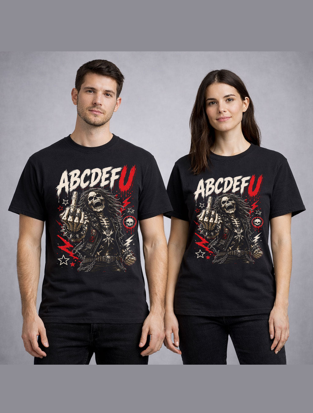 ABCDEFU Skeleton Rock Metal Gothic Graphic Unisex T-Shirt