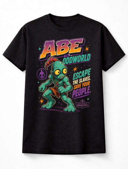 Abe Oddworld T-Shirt Escape The Slaves Save Your People Graphic Tee Retro Gaming Classic Video Game Character Shirt Gamer Adults & Kids Unisex T-Shirt