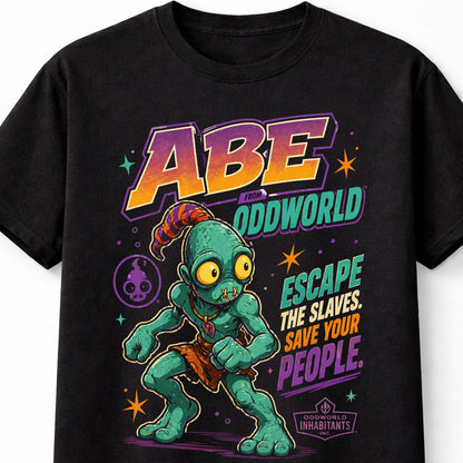 Abe Oddworld T-Shirt Escape The Slaves Save Your People Graphic Tee Retro Gaming Classic Video Game Character Shirt Gamer Adults & Kids Unisex T-Shirt