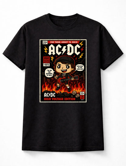 Angus Young AC/DC T-Shirt High Voltage Rock Unisex Black Graphic Tee