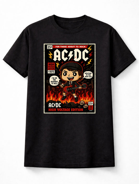 Angus Young AC/DC T-Shirt High Voltage Rock Unisex Black Graphic Tee