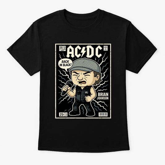 AC/DC “Back In Black” Unisex T-Shirt – Classic Rock Legend Band Comic Style Tribute Tee