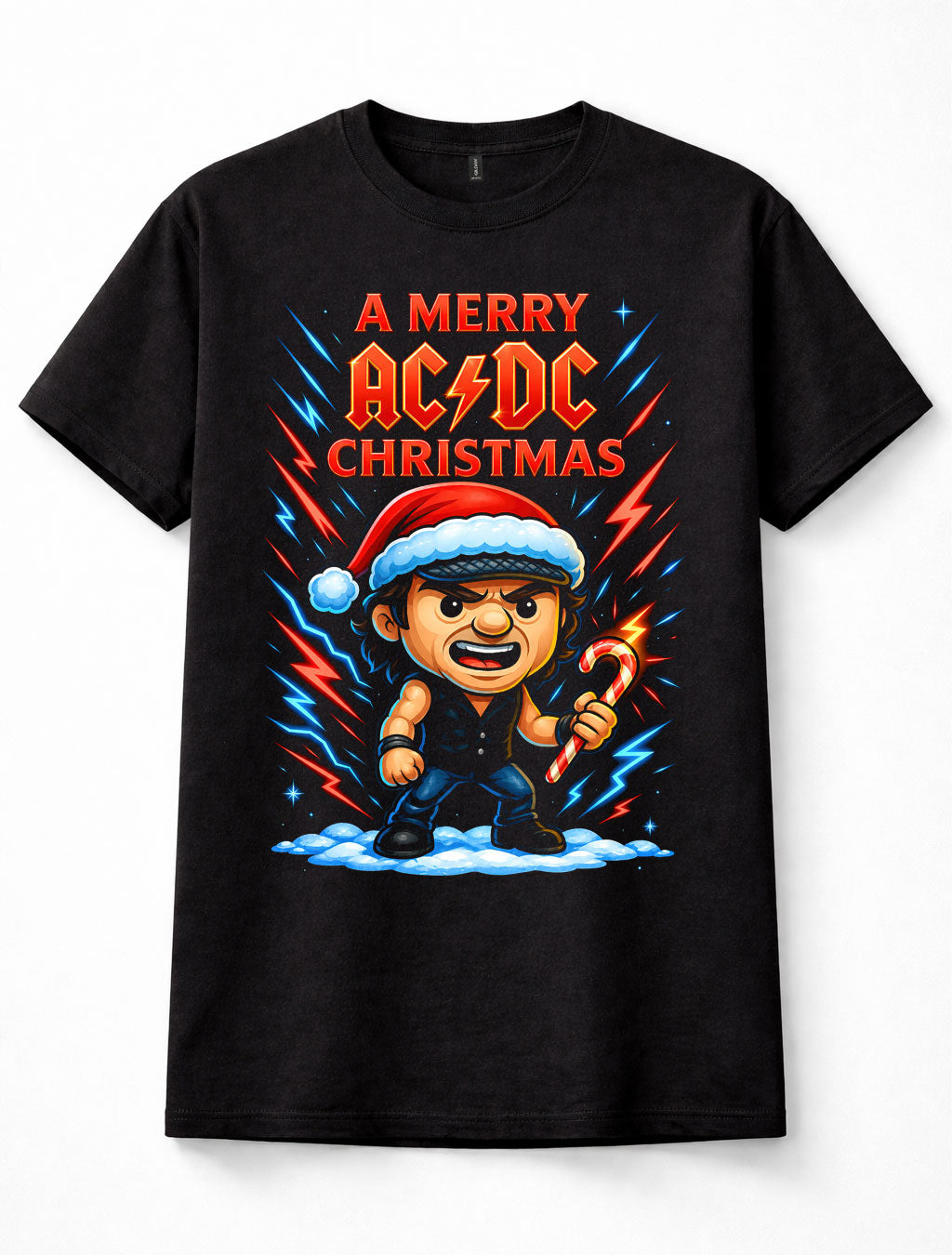 AC/DC Merry Christmas Rock Music Santa Cartoon Festive Unisex T-Shirt
