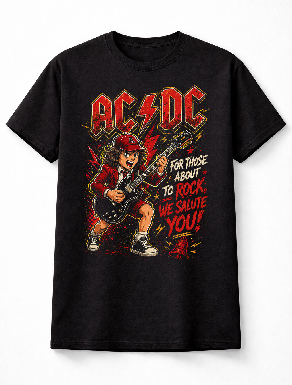AC/DC Rock Guitar Kid Graphic Tee For Those About to Rock We Salute You Shirt Classic Rock Unisex T-Shirt