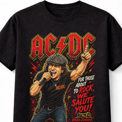 AC/DC Brian Johnson Rock Frontman Graphic Tee For Those About to Rock We Salute You Shirt Classic Rock Concert Style Vintage Band Tribute Adults & Kids Unisex T-Shirt