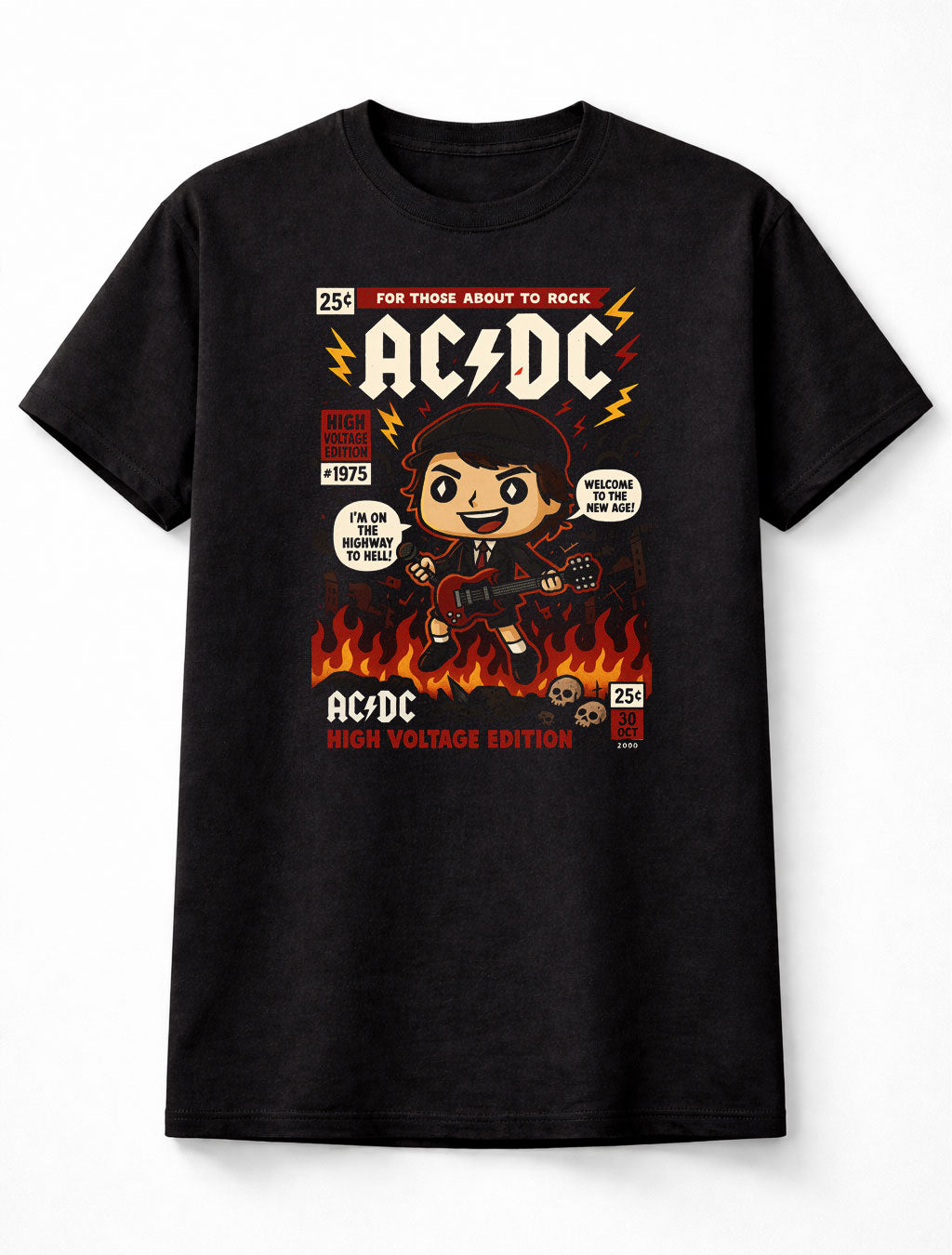 Angus Young AC/DC T-Shirt High Voltage Rock Unisex Black Graphic Tee
