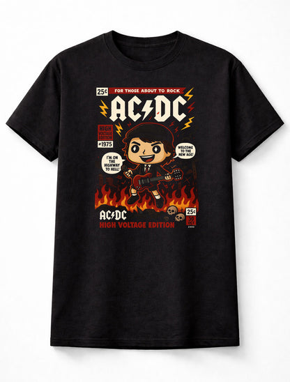 Angus Young AC/DC T-Shirt High Voltage Rock Unisex Black Graphic Tee