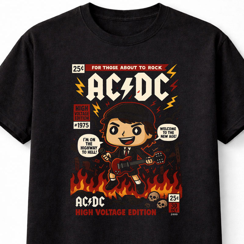 Angus Young AC/DC T-Shirt High Voltage Rock Unisex Black Graphic Tee