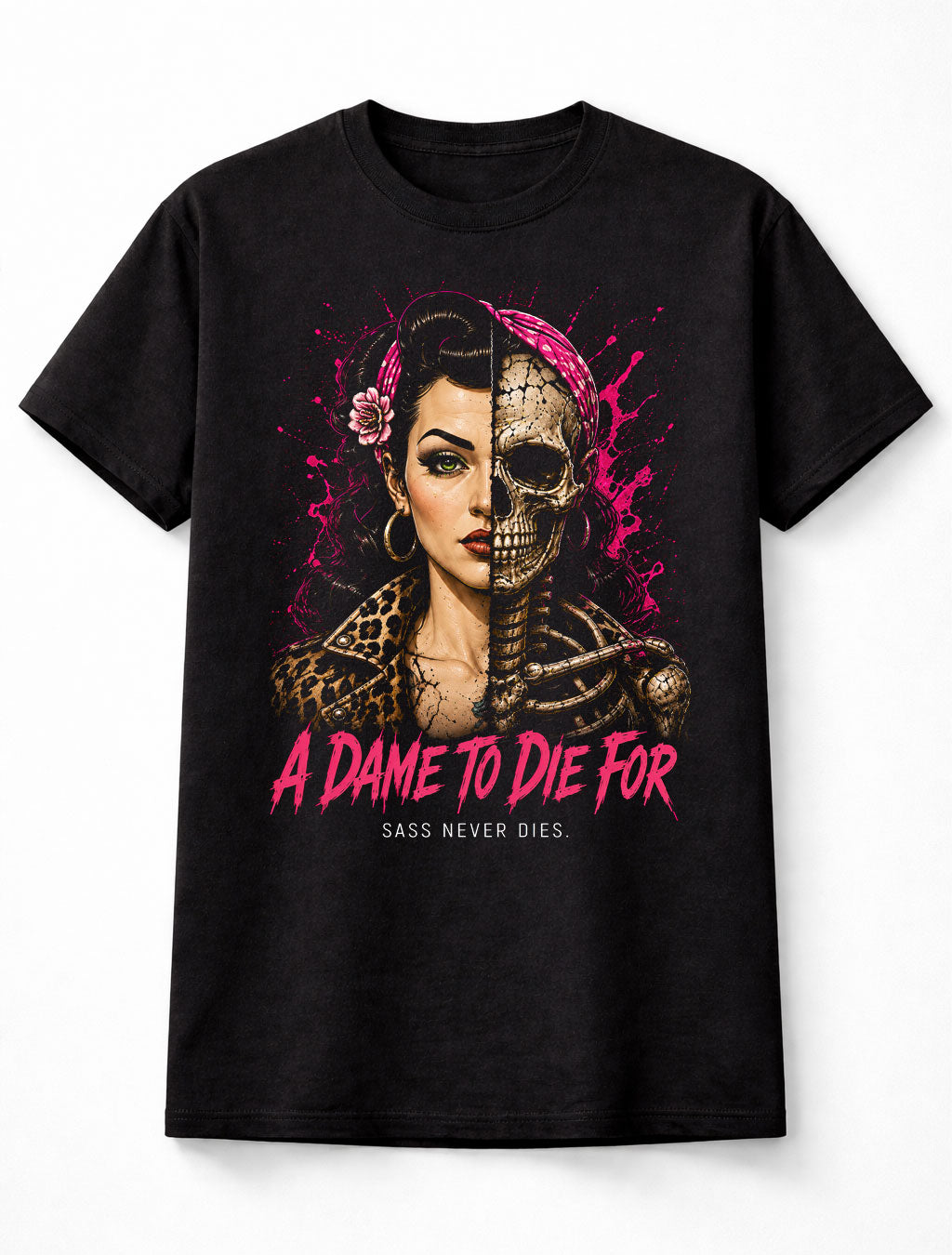 A Dame To Die For Pin Up Skeleton Gothic Rockabilly Horror Unisex T-Shirt