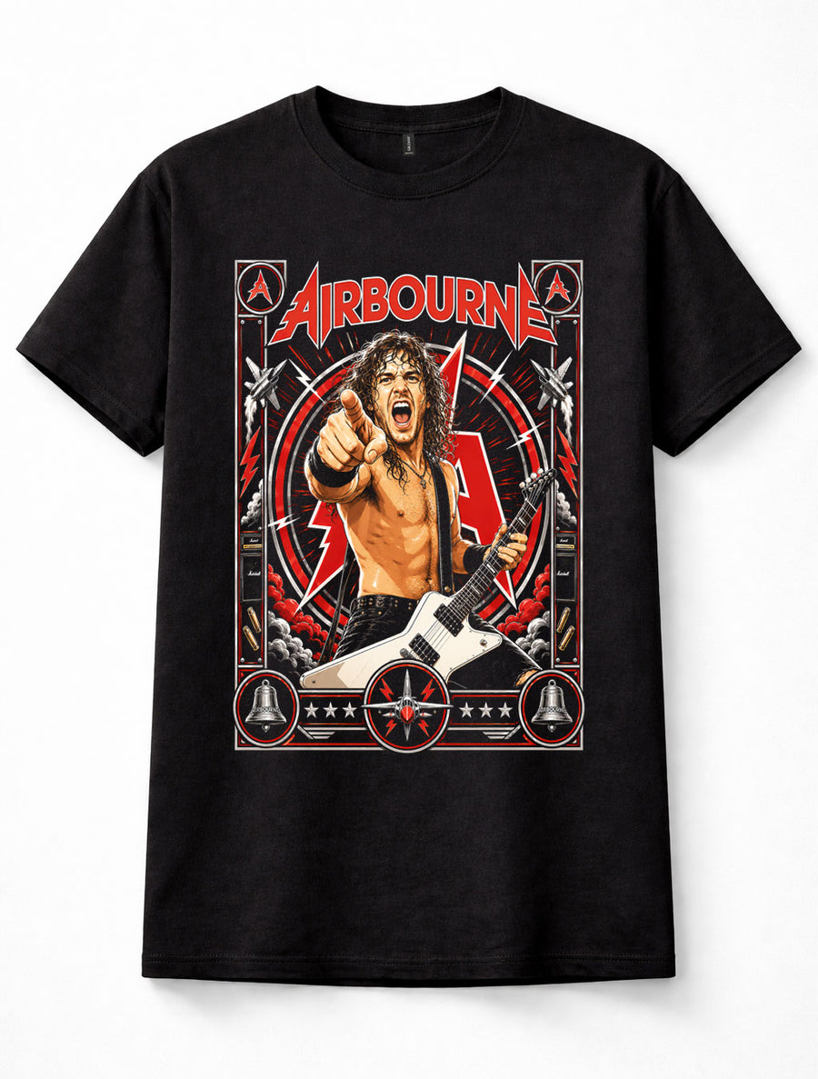 Airbourne Australian Hard Rock Band Guitar Music Black Unisex T-Shirt