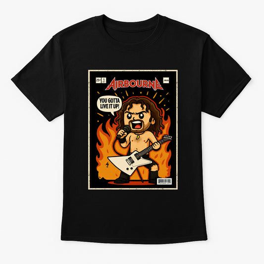 Airbourne “You Gotta Live It Up” Unisex T-Shirt – Hard Rock Band High-Energy Comic Style Tee