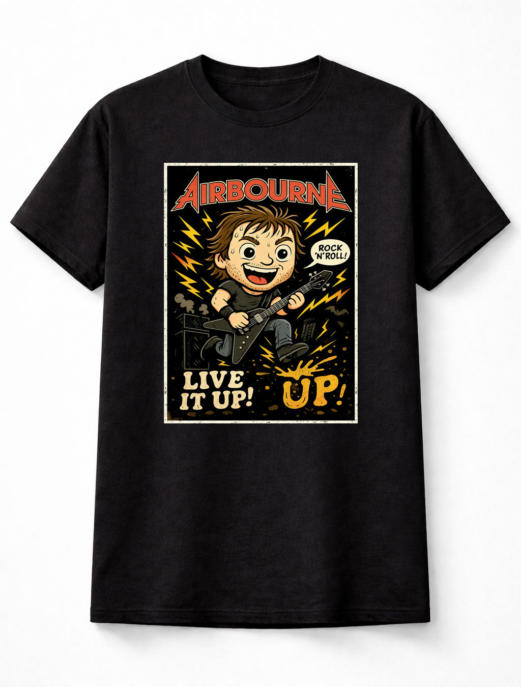 Airbourne T-Shirt Live It Up Hard Rock Unisex Black Graphic Tee