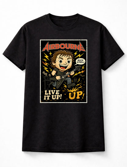 Airbourne T-Shirt Live It Up Hard Rock Unisex Black Graphic Tee