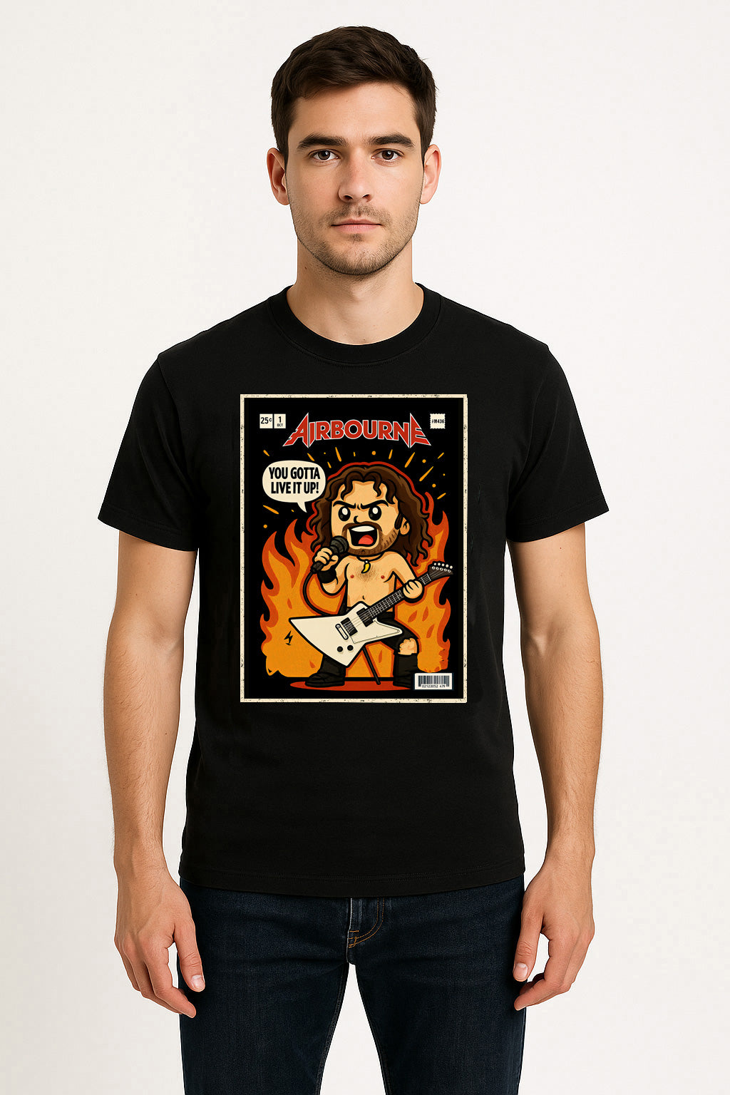 Airbourne “You Gotta Live It Up” Unisex T-Shirt – Hard Rock Band High-Energy Comic Style Tee
