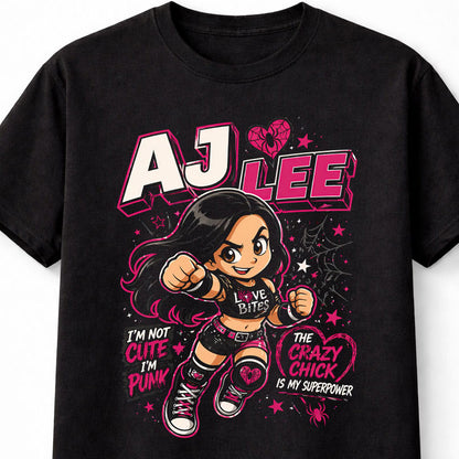 AJ Lee Crazy Chick Wrestling T-Shirt Cartoon Punk Girl Graphic Love Bites Adults & Kids Unisex T-Shirt