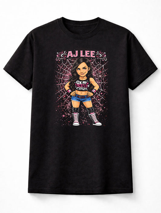 AJ Lee Love Crazy Wrestling Graphic T-Shirt Spider Web Cartoon Diva Fan Tee Pink Black Cute Punk Style Unisex Shirt Adults & Kids Unisex T-Shirt