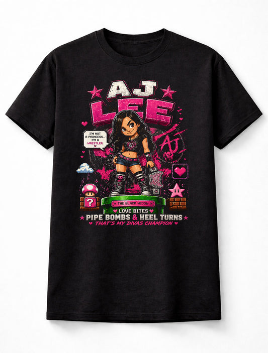 AJ Lee Wrestling T-Shirt – WWE x Mario Nintendo Love Bites Pixel Fan Tee Adults & Kids Unisex T-Shirt