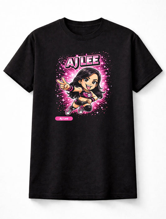 AJ Lee Cartoon Wrestler T-Shirt Love Bites Cute Graphic Tee Unisex Adults & Kids