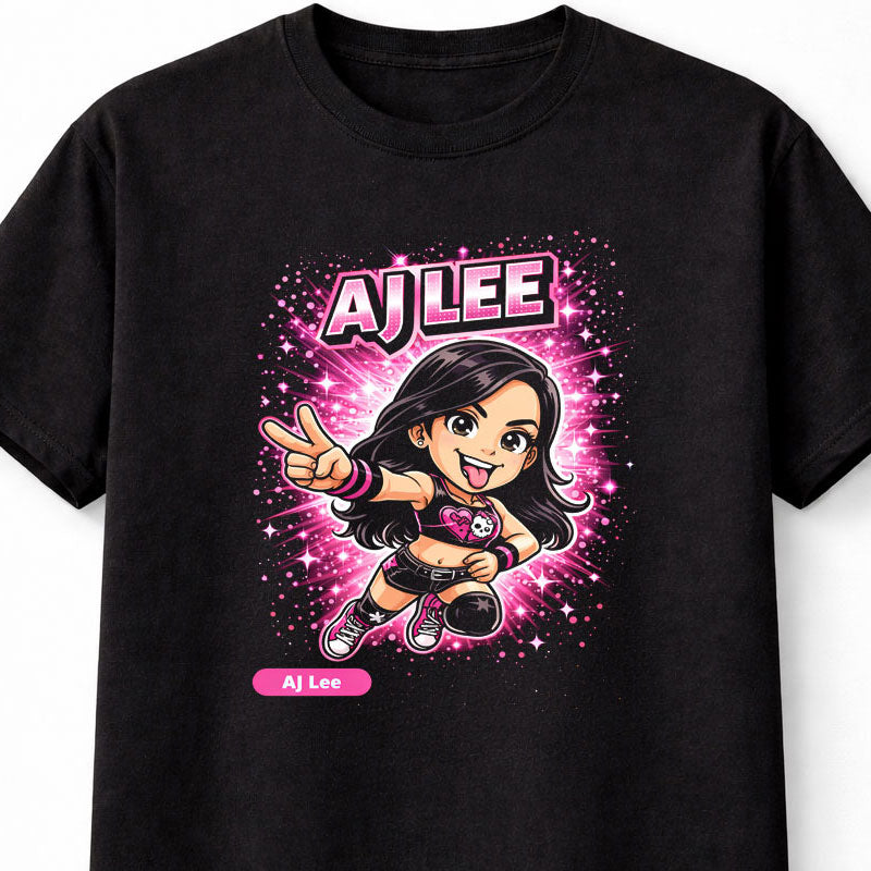 AJ Lee Cartoon Wrestler T-Shirt Love Bites Cute Graphic Tee Unisex Adults & Kids