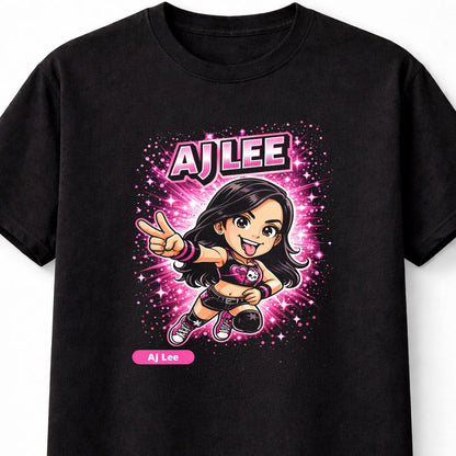 AJ Lee Cartoon Wrestler T-Shirt Love Bites Cute Graphic Tee Unisex Adults & Kids