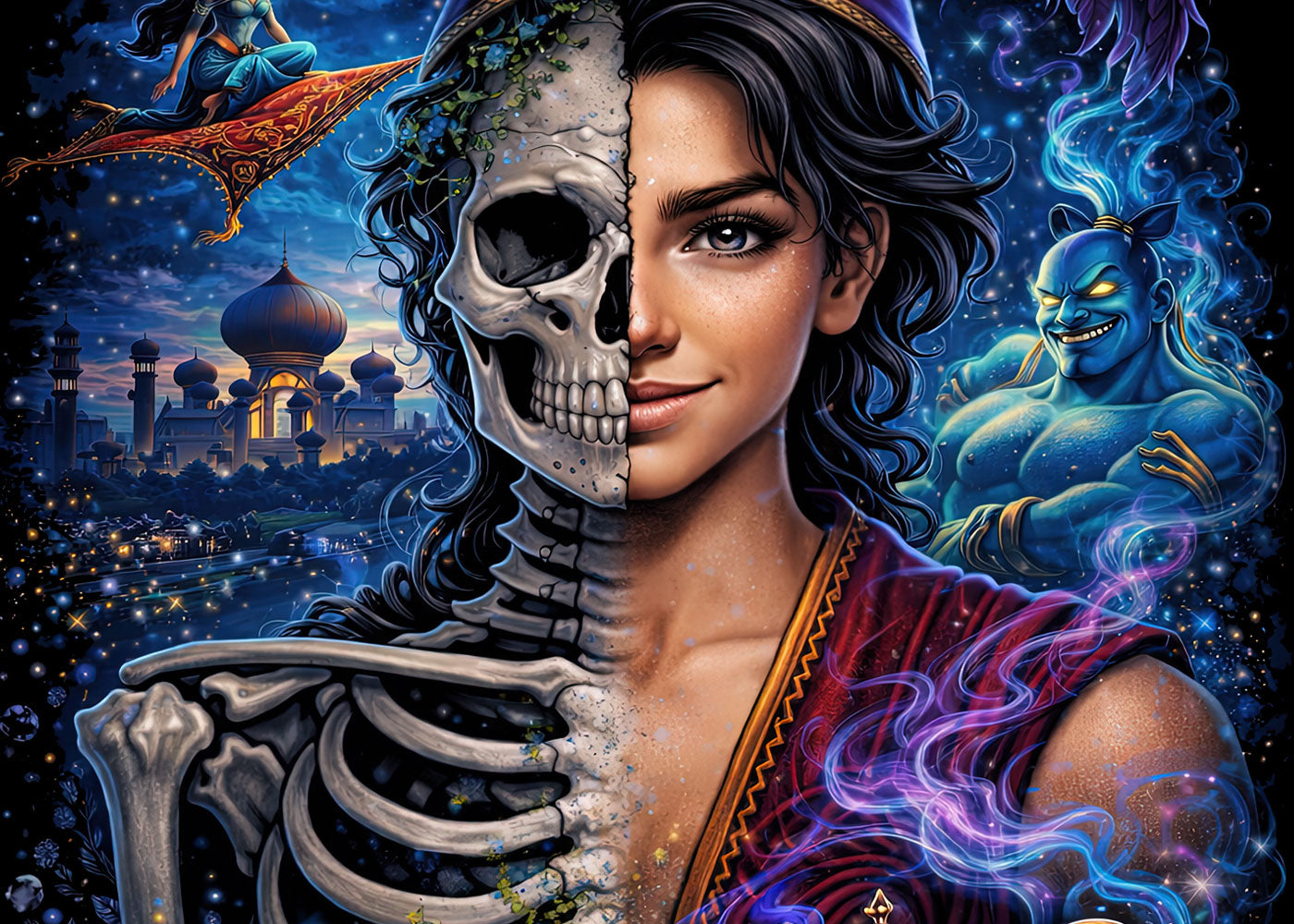 Aladdin Skull T Shirt Dark Fantasy Arabian Nights Genie Gothic Unisex Graphic