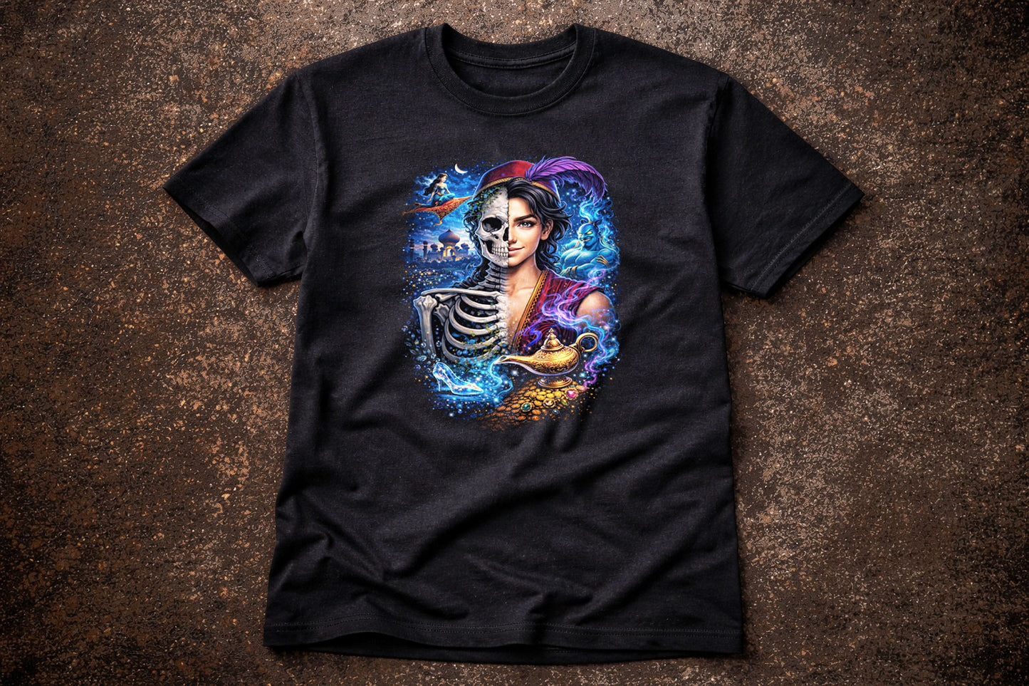 Aladdin Skull T Shirt Dark Fantasy Arabian Nights Genie Gothic Unisex Graphic