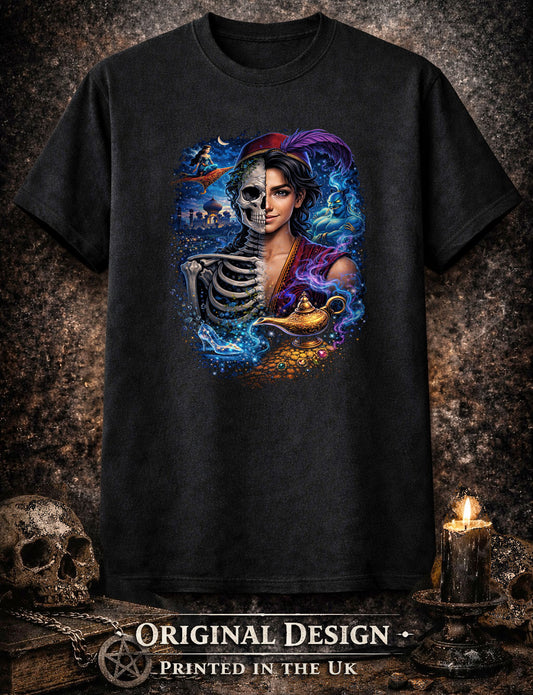 Aladdin Skull T Shirt Dark Fantasy Arabian Nights Genie Gothic Unisex Graphic