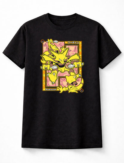 Alakazam Psychic Pokémon T-Shirt Retro Anime Unisex Black Graphic Tee
