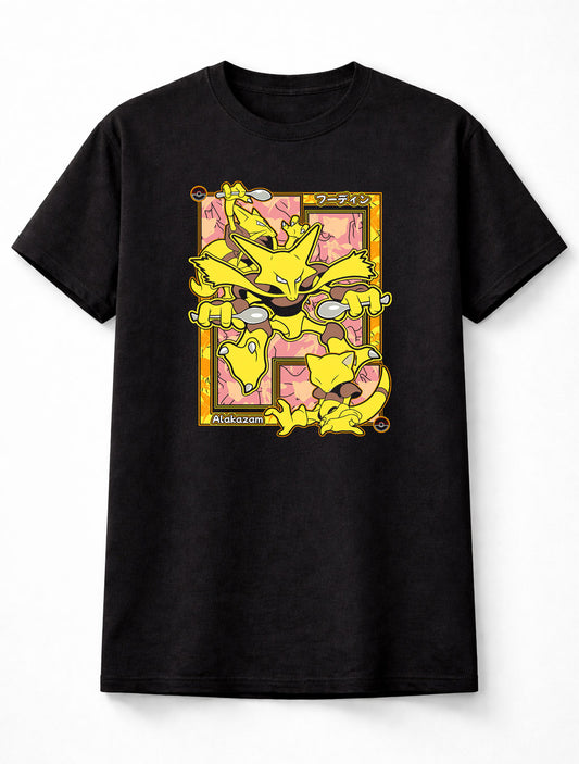 Alakazam Psychic Pokémon T-Shirt Retro Anime Unisex Black Graphic Tee