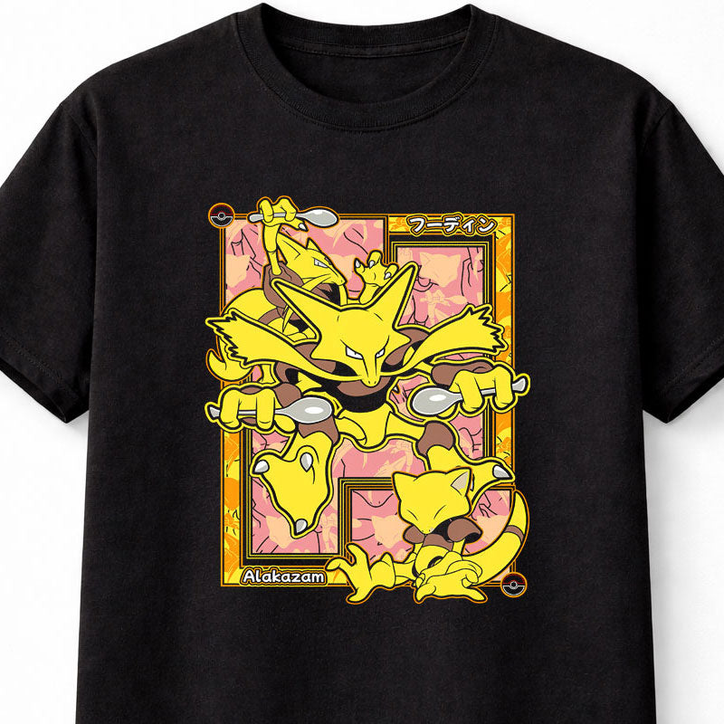 Alakazam Psychic Pokémon T-Shirt Retro Anime Unisex Black Graphic Tee