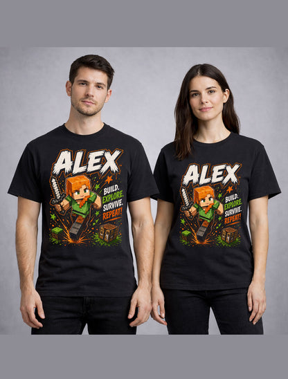 Minecraft Alex Build Explore Survive Gamer Graphic Unisex T-Shirt