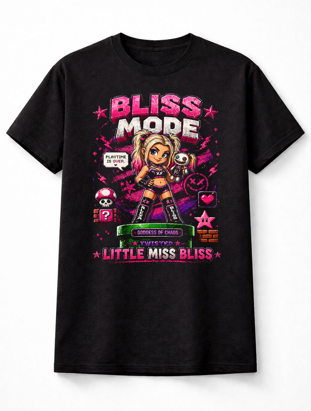 Alexa Bliss Bliss Mode Wrestling T-Shirt Mario Nintendo Style Goddess Of Chaos Pixel Fan Tee Adults & Kids Unisex T-Shirt