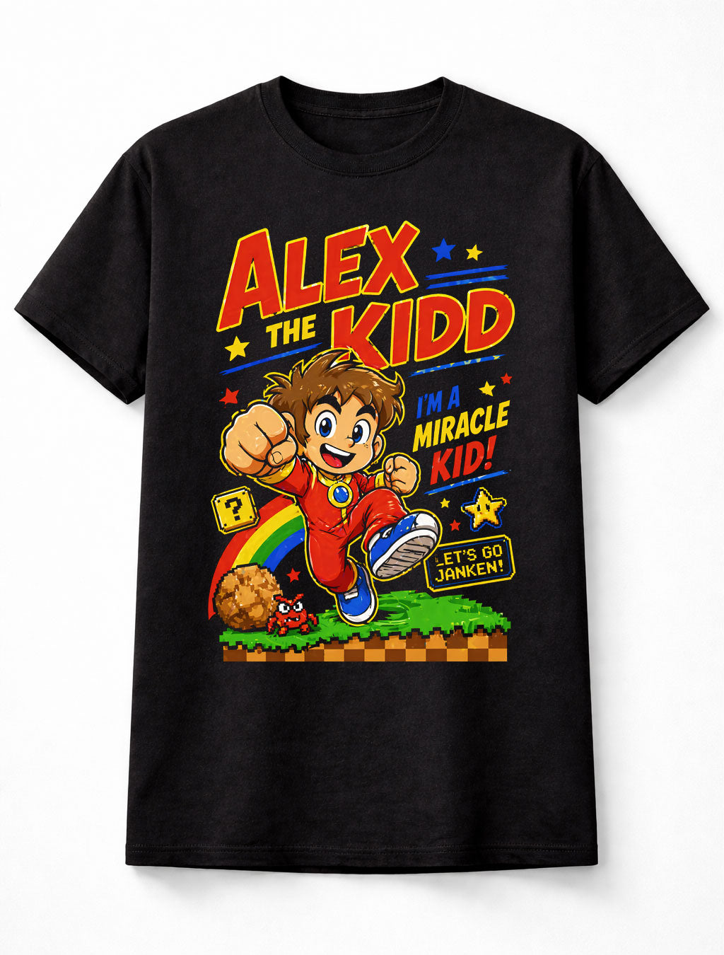Alex Kidd T-Shirt Miracle Kid Sega Master System Retro Gaming Graphic Tee Classic Video Game Character Shirt Arcade Platformer Gamer Unisex T-Shirt