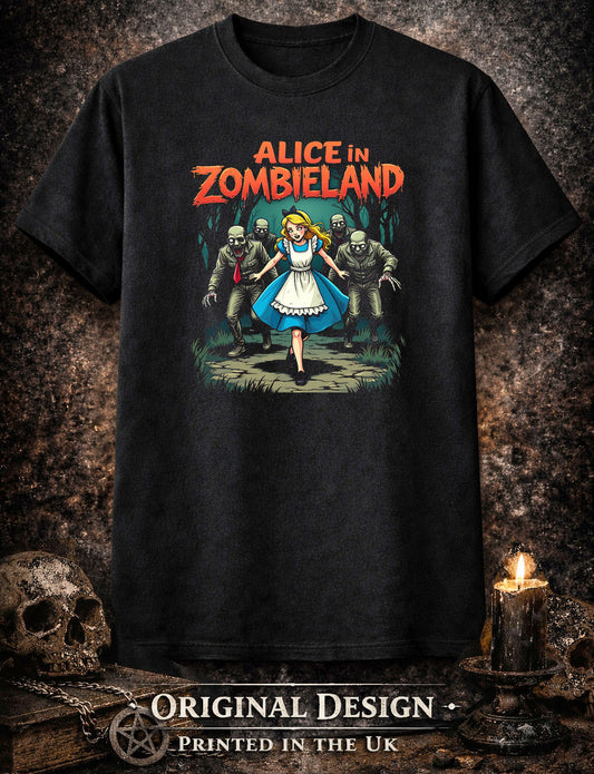 Alice in Zombieland T Shirt Horror Fairy Tale Zombie Gothic Unisex Graphic Tee