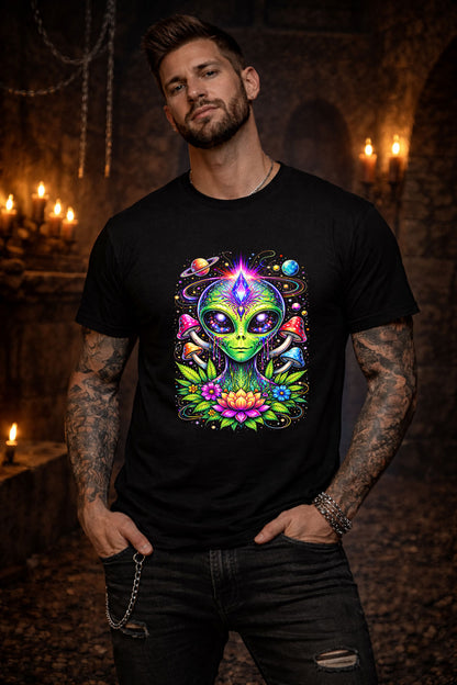 Alien Cosmic Mushroom Art Psychedelic Unisex Trippy Gothic Graphic T-Shirt