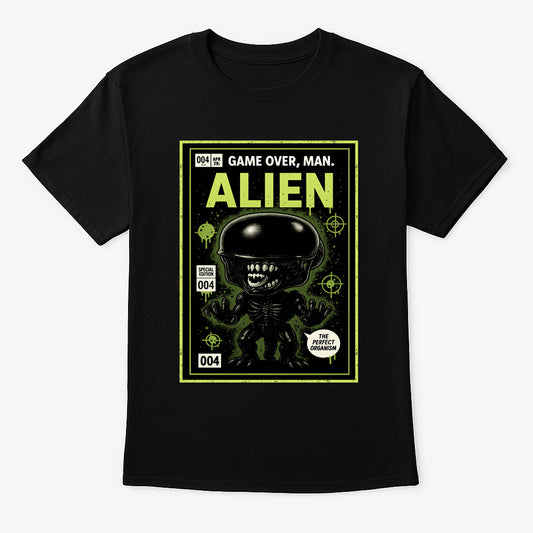 Alien “Game Over, Man” Comic Style Graphic Tee – Retro Sci-Fi Horror T-Shirt for Classic Movie Fans